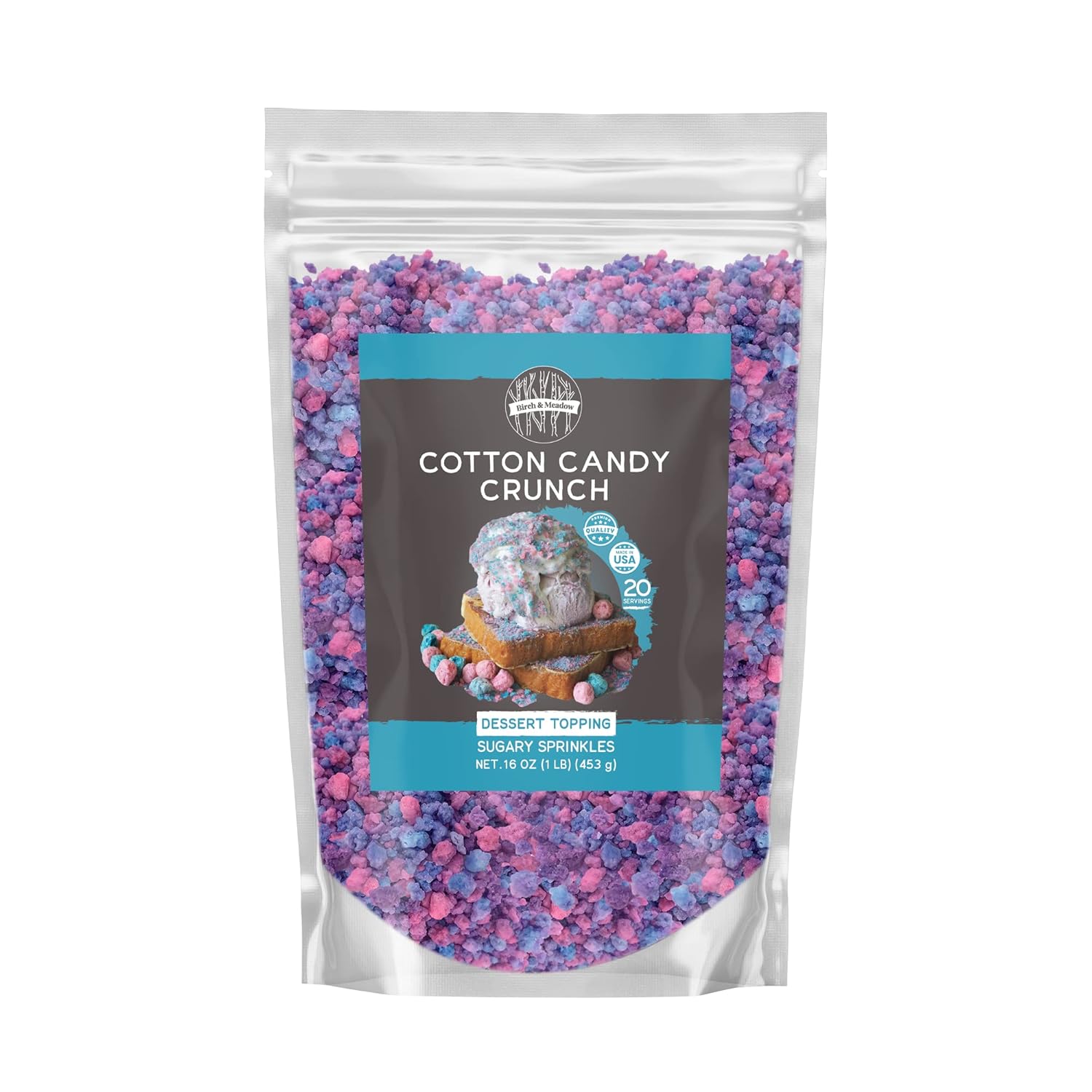 Birch & Meadow 1Lb Of Cotton Candy Crunch, Ice Cream Topping, Dessert Topper