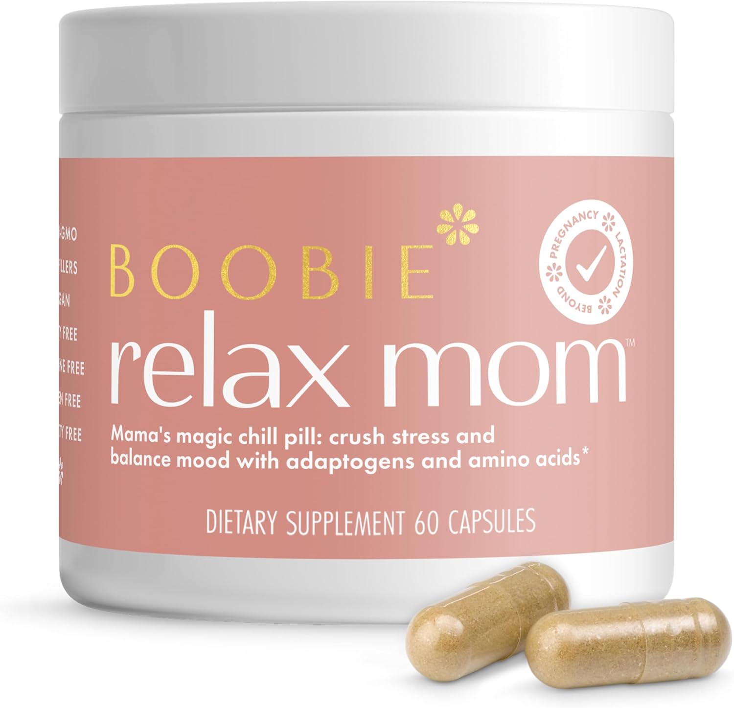 Boobie Relax Mom, Stress Support Supplement | Safe For Pregnancy & Lactation | Mood And Energy Support With Ashwagandha & L-Theanine, 60 Capsules