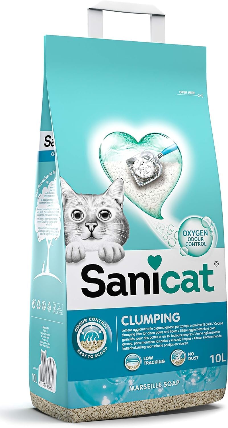 Sanicat - Clumping Cat Litter with Marseille Soap scent | Made of natural minerals with guaranteed odour control | Absorbs moisture and makes cleaning the tray easier | 10 L capacity?PSANCLMM010L31A