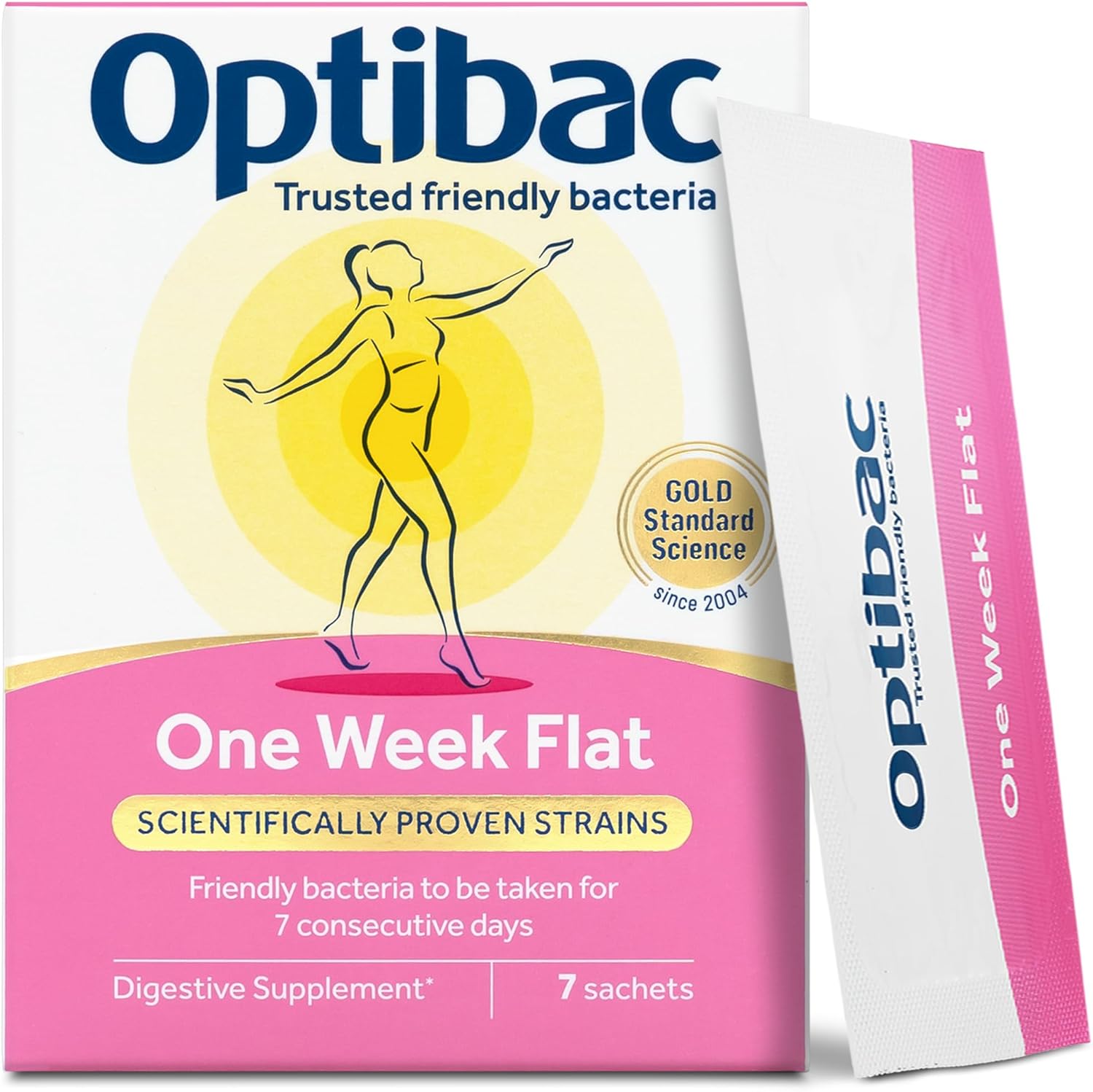 Optibac Probiotics One Week Flat - Vegan Digestive Probiotic Supplement Suitable For Bloating With 5 Billion Bacterial Cultures - 4 Week Supply - 28 Powder Sachets