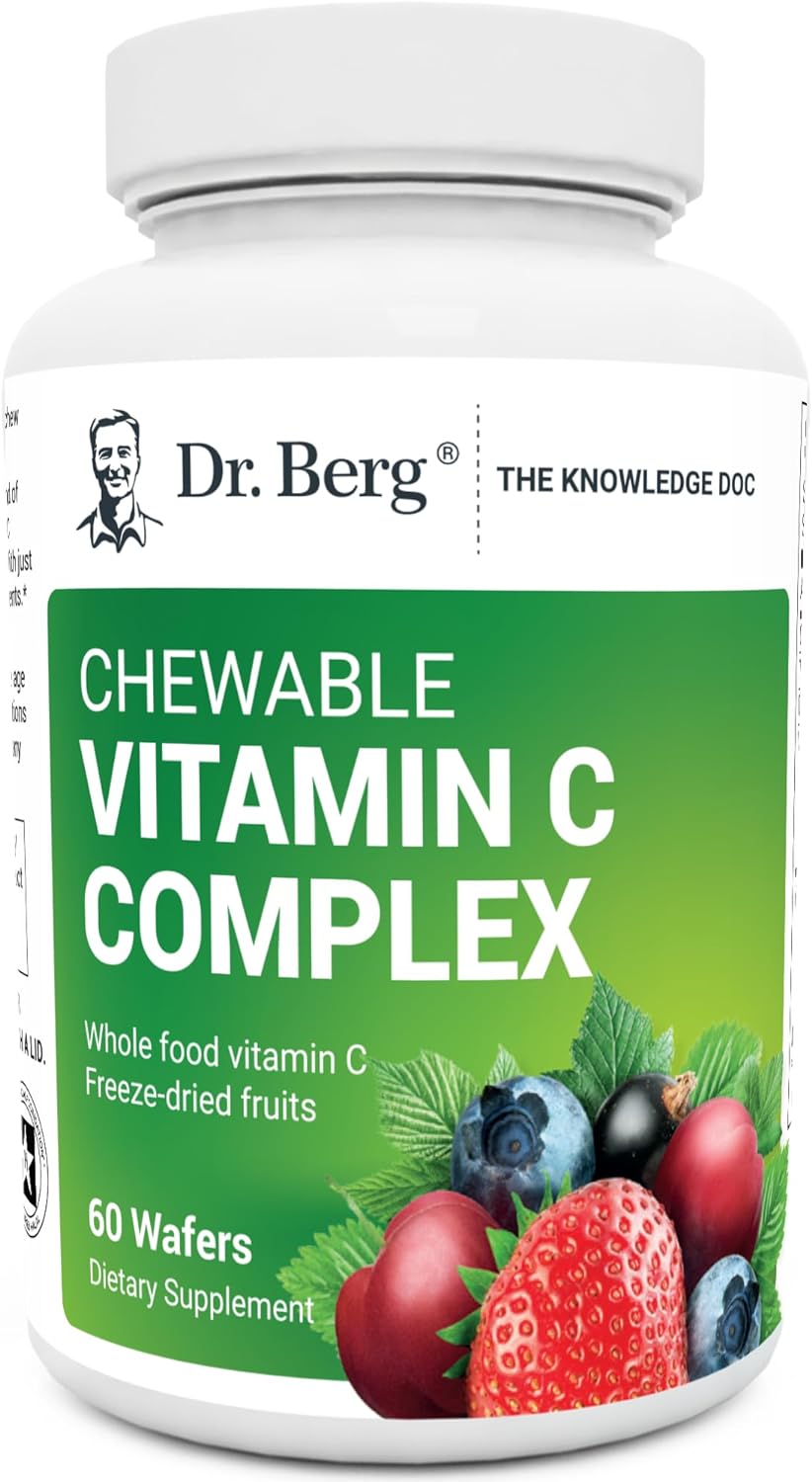 Dr. Berg's Vitamin C Complex Whole Food (60 Chewable) 100% Natural Vitamin C from Just 4 Berries, Non-GMO