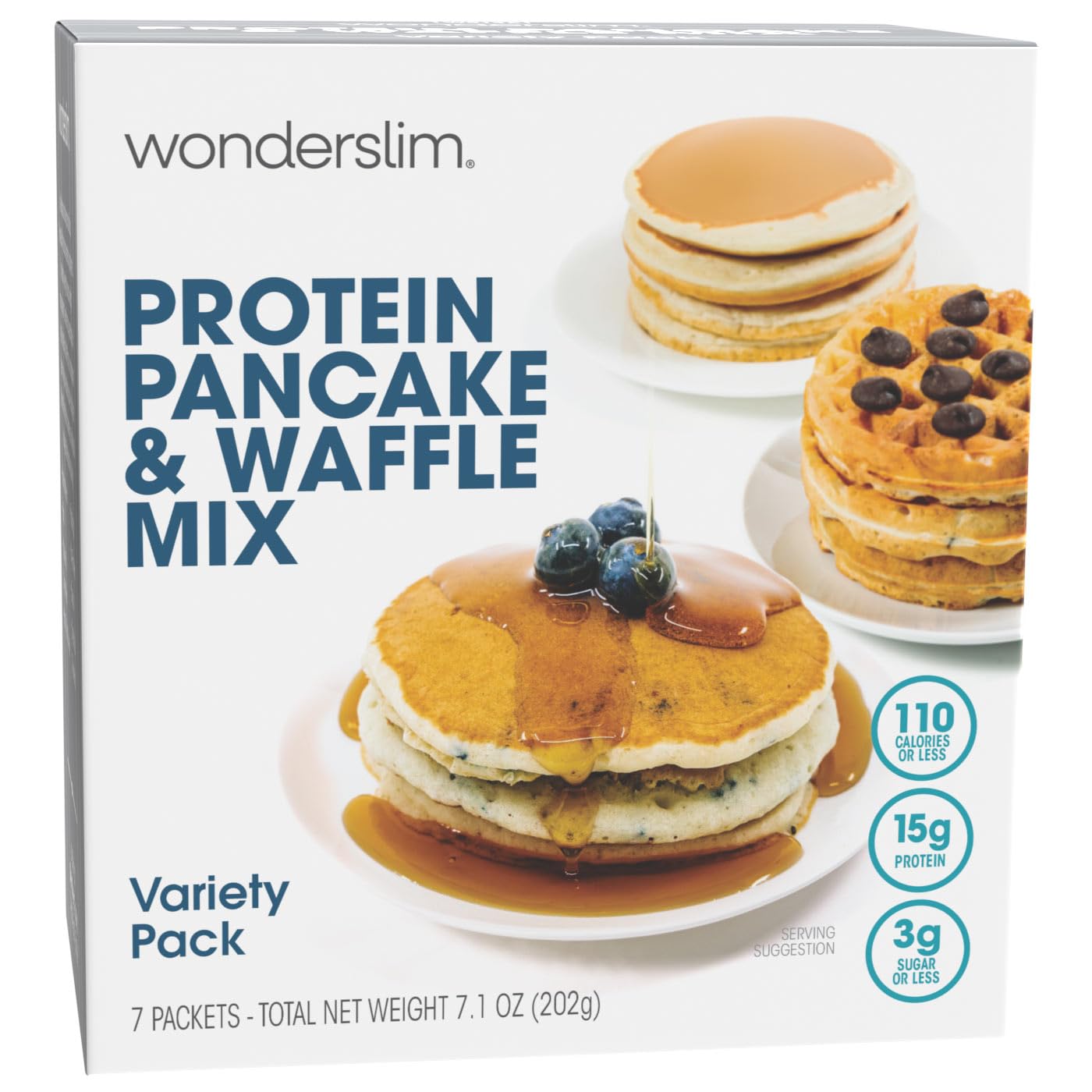 Wonderslim Protein Pancake & Waffle Mix, Variety Pack, Low Sugar & Low Calorie (7Ct)