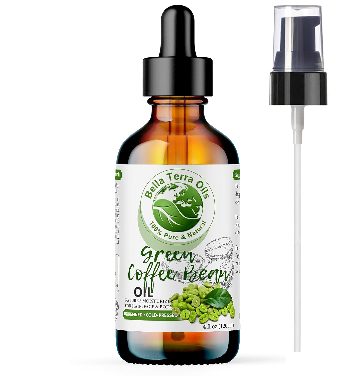 Bella Terra Oils - Green Coffee Bean Oil 4oz - Unveiling the Nutritional Treasure of Coffee Seed Oil, Ideal for Skin Hydration and Vitality