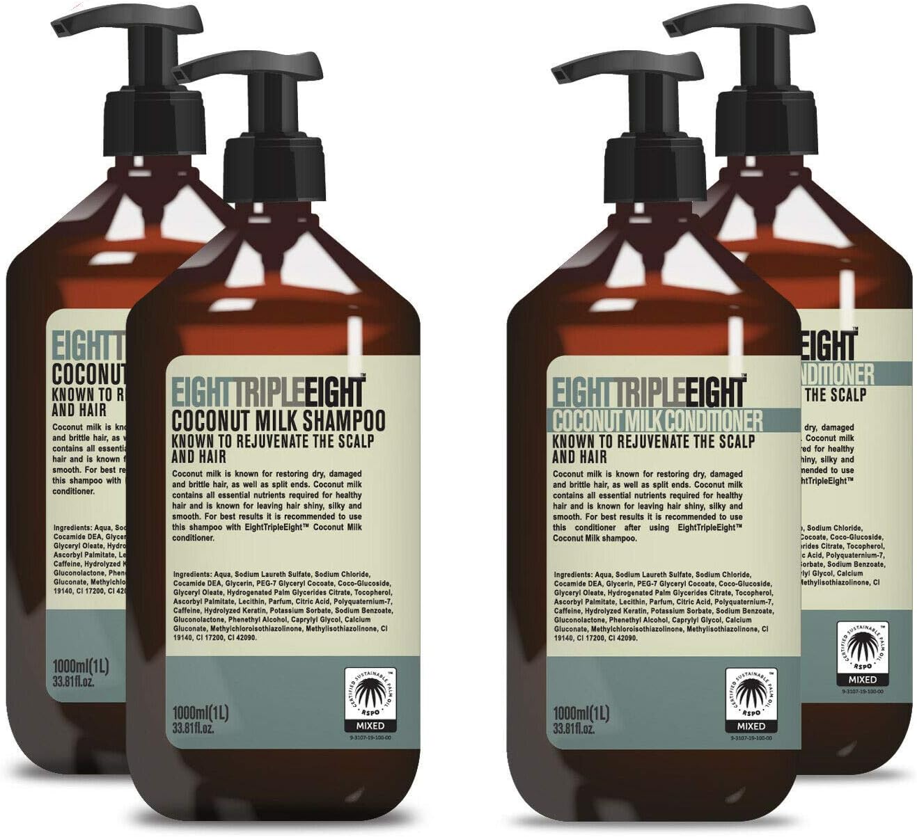 Eight Triple Eight Coconut Milk 2X Shampoo & 2X Conditioner 1L