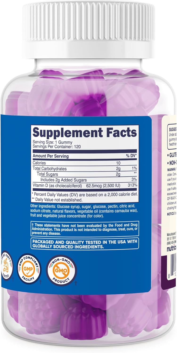 Nutricost Kids Vitamin D3 Gummies 2,500 IU (62.5mcg), 120 Gummies - Mixed Berry Flavored : Health & Household