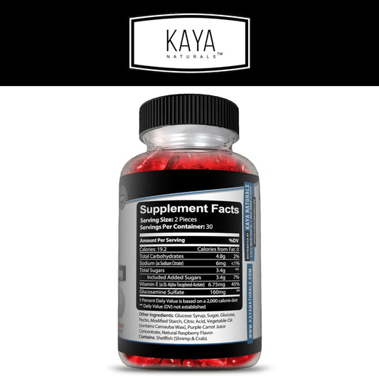 Kaya Naturals Joint Care Gummies for Back, Knees & Hands | Extra Strength Natural Joint & Flexibility Support - Glucosamine Gummies Best Immune Support for Women & Men - 60 Count