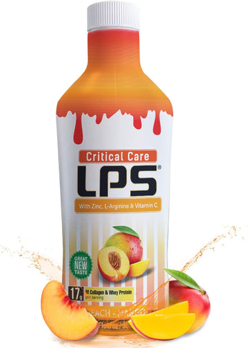 Nutritional Designs Lps Liquid Collagen & Whey Protein Supplement, Sugar-Free, Non-Gmo Drink, Promotes Healthy Skin & Hair For Men & Women. (Critical Care) Peach Mango