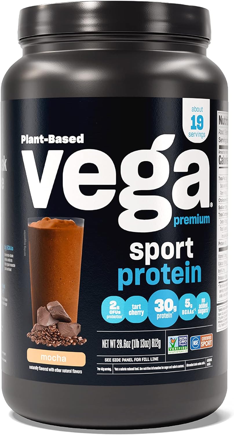 Vega Premium Sport Protein Mocha Protein Powder, Vegan, Non GMO, Glute