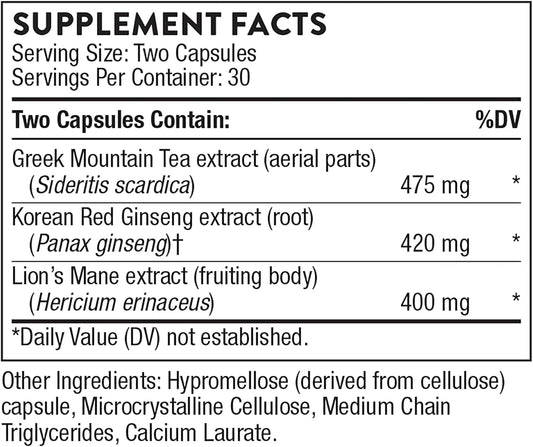 Thorne Ginseng Plus - Supports Focus, Cognition, Memory & Resilience To Stress - With Korean Red Ginseng, Lion'S Mane & Greek Mountain Tea - Soy, Gluten & Dairy Free - 60 Capsules
