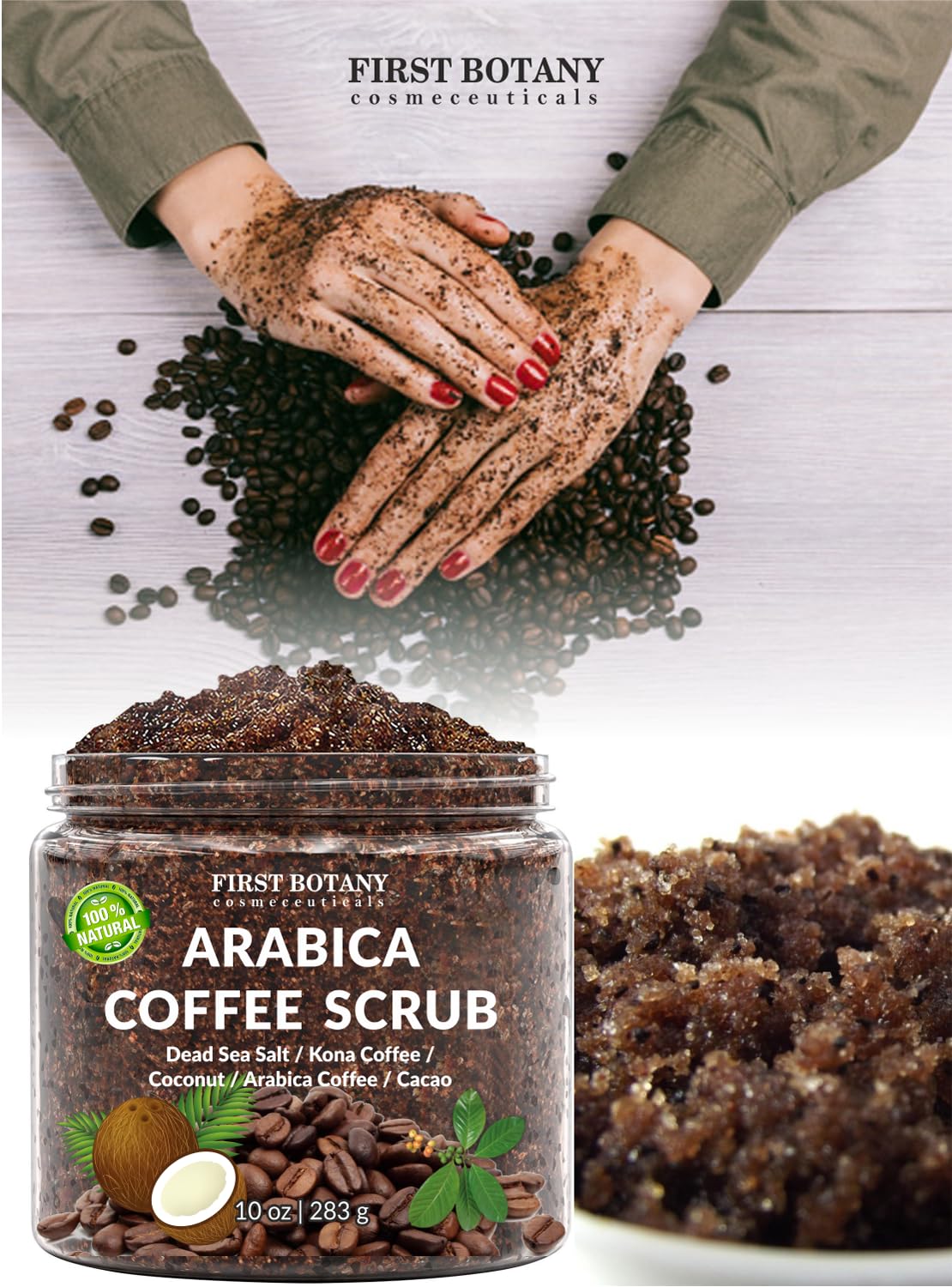 100% Natural Arabica Coffee Scrub with Organic Coffee & Shea Butter - Best body scrub 10 oz : Beauty & Personal Care