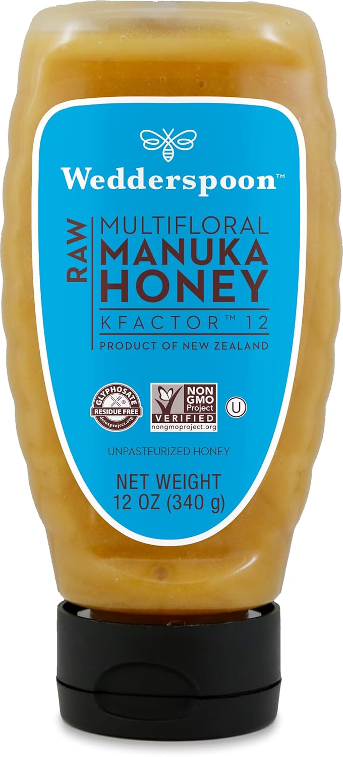 Wedderspoon Raw Premium Manuka Honey, Kfactor 12, 12 Oz, Unpasteurized, Genuine New Zealand Honey, Non-Gmo Superfood, Traceable From Our Hives To Your Home, Convenient Squeeze Bottle