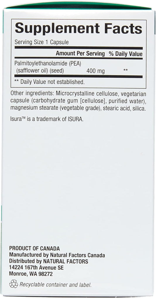 Natural Factors, Pea400, Pure Palmitoylethanolamide For Relief, 90 Count