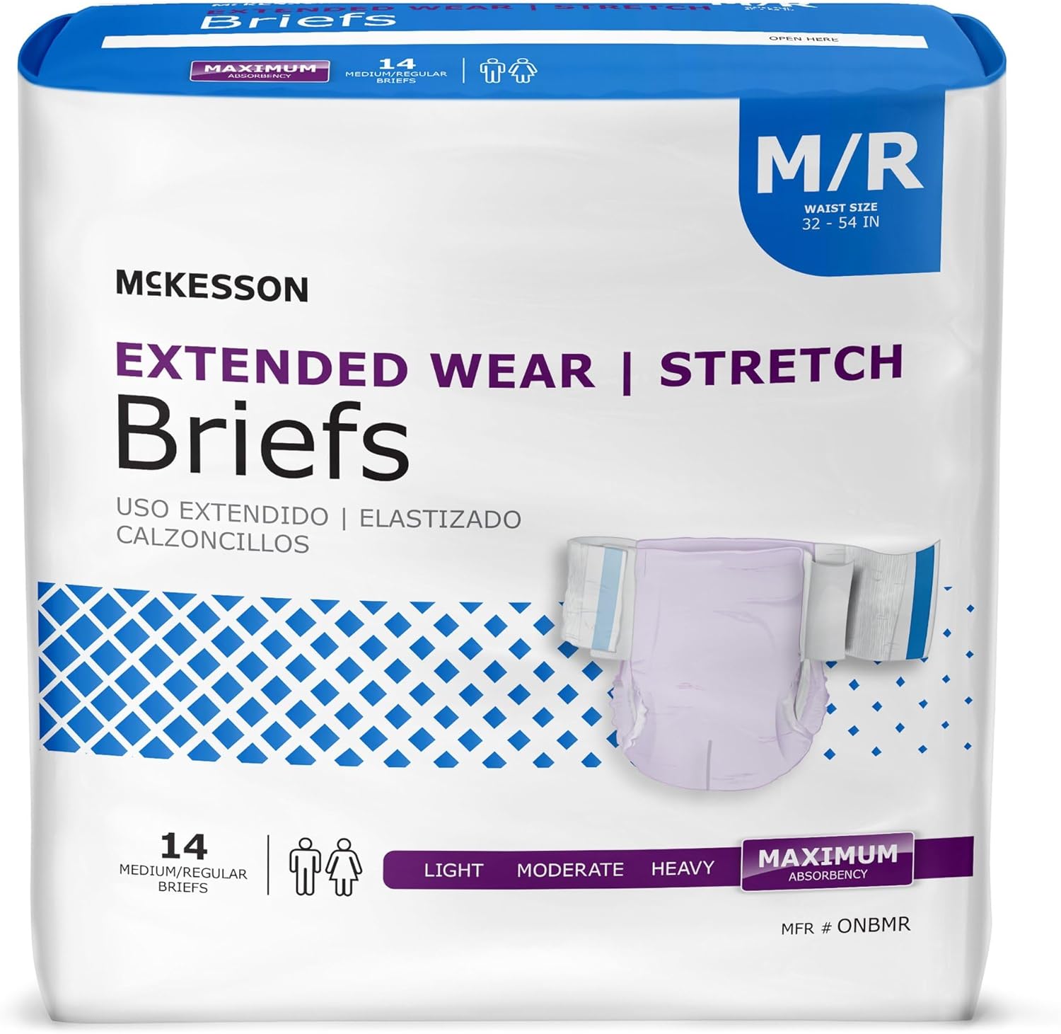 McKesson Extended Wear Stretch Briefs, Incontinence, Maximum Absorbency, Medium, 14 Count, 1 Pack