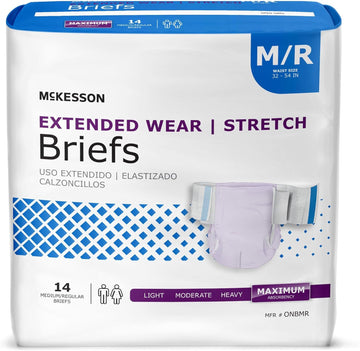McKesson Extended Wear Stretch Briefs, Incontinence, Maximum Absorbency, Medium, 14 Count, 1 Pack