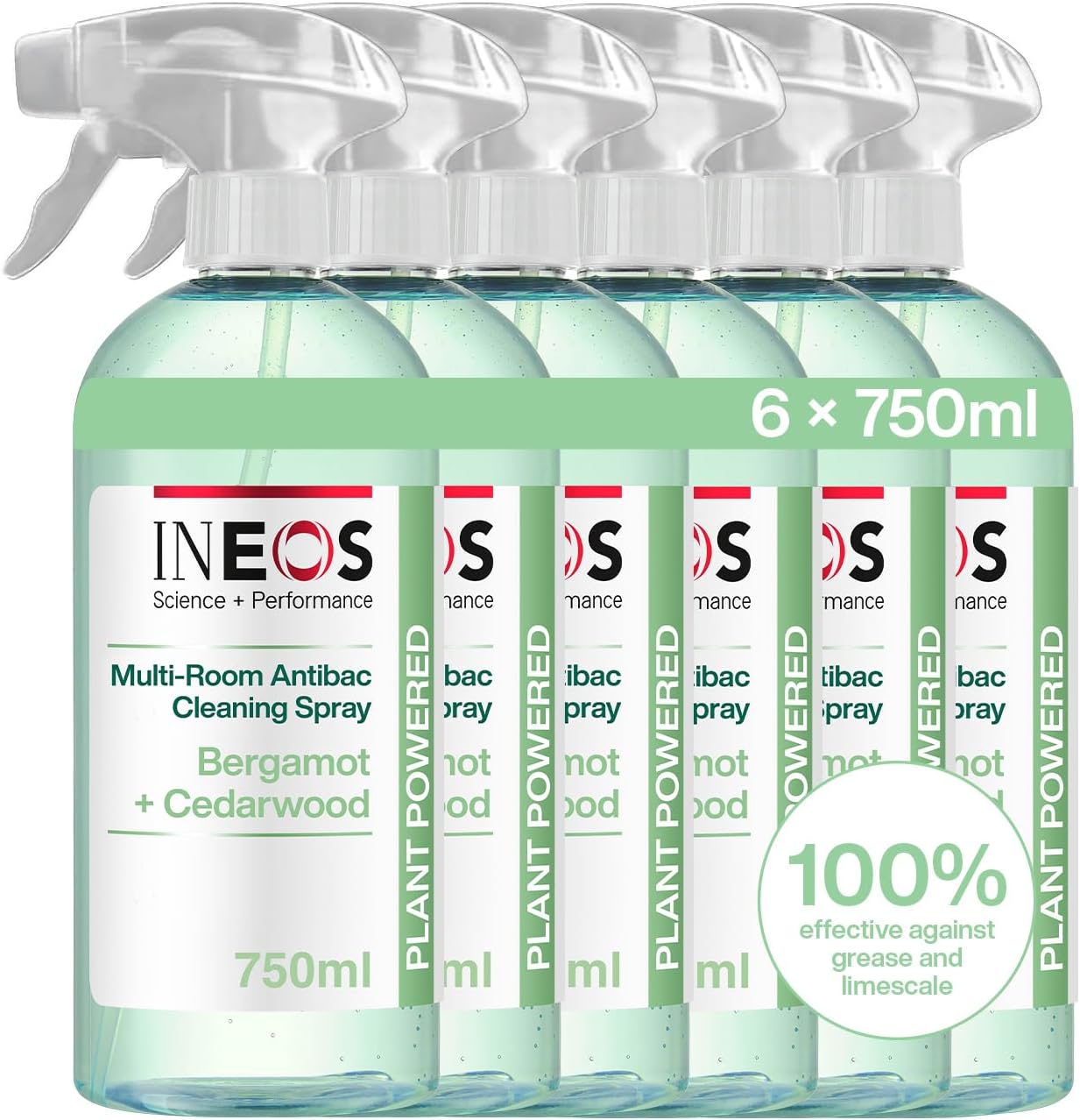 Ineos Next-Gen Cleaning Antibac Spray, 4.5L (750Ml X 6), Multi-Room, Plant Powered, Limescale + Grease Remover, Kills 99.9% Of Bacteria + Viruses, Pomelo + Yuzu, Packaging May Vary