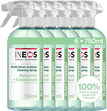 Ineos Next-Gen Cleaning Antibac Spray, 4.5L (750Ml X 6), Multi-Room, Plant Powered, Limescale + Grease Remover, Kills 99.9% Of Bacteria + Viruses, Pomelo + Yuzu, Packaging May Vary