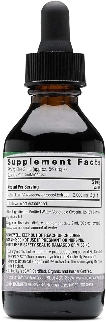 Nature'S Answer Mullein Leaf With Organic Alcohol 2000Mg 2Oz Extract | Supports Respiratory Function | Vegan, Non-Gmo, Gluten-Free, Kosher | Single Count