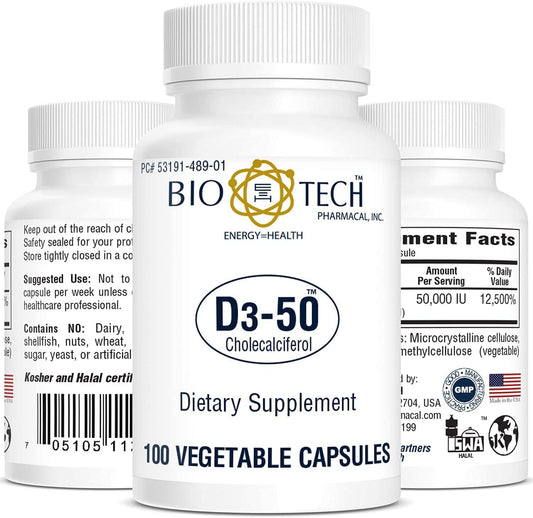 Bio-Tech Pharmacal Vitamin D3 (D3-50 50k IU, 100 Veg Count)