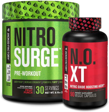 Jacked Factory Nitrosurge Pre-Workout In Fruit Punch & N.O. Xt Nitric Oxide Booster For Men & Women