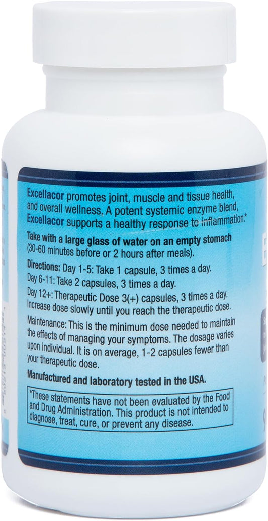 Excellacor | Proteolytic Systemic Enzymes Formula | with Acid-Resistant Serrapeptase | Total Body Support | 90 Vegetarian Capsules