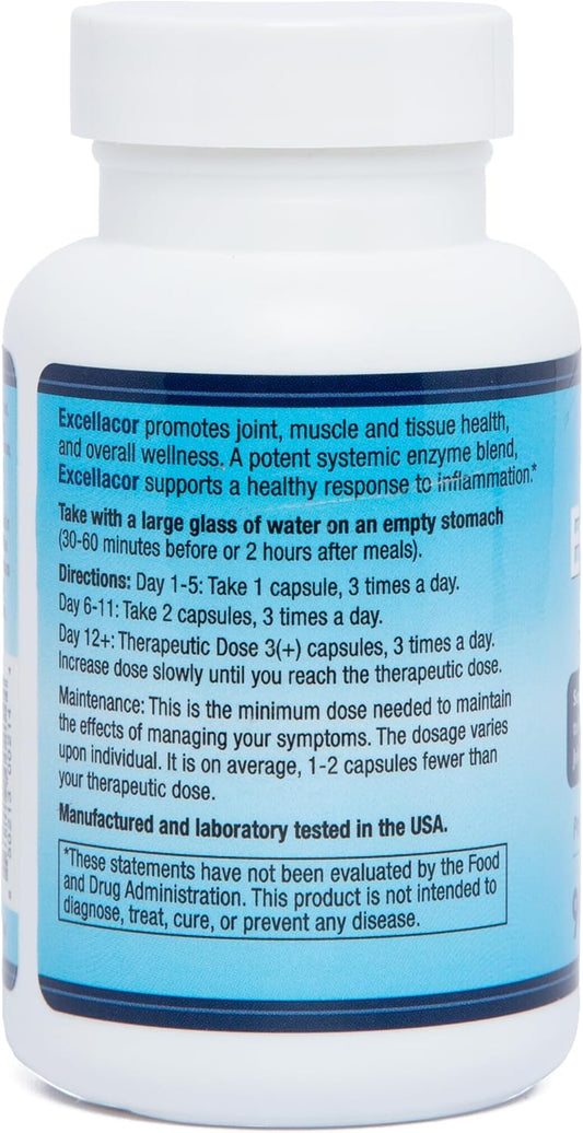 Excellacor | Proteolytic Systemic Enzymes Formula | With Acid-Resistant Serrapeptase | Total Body Support | 90 Vegetarian Capsules