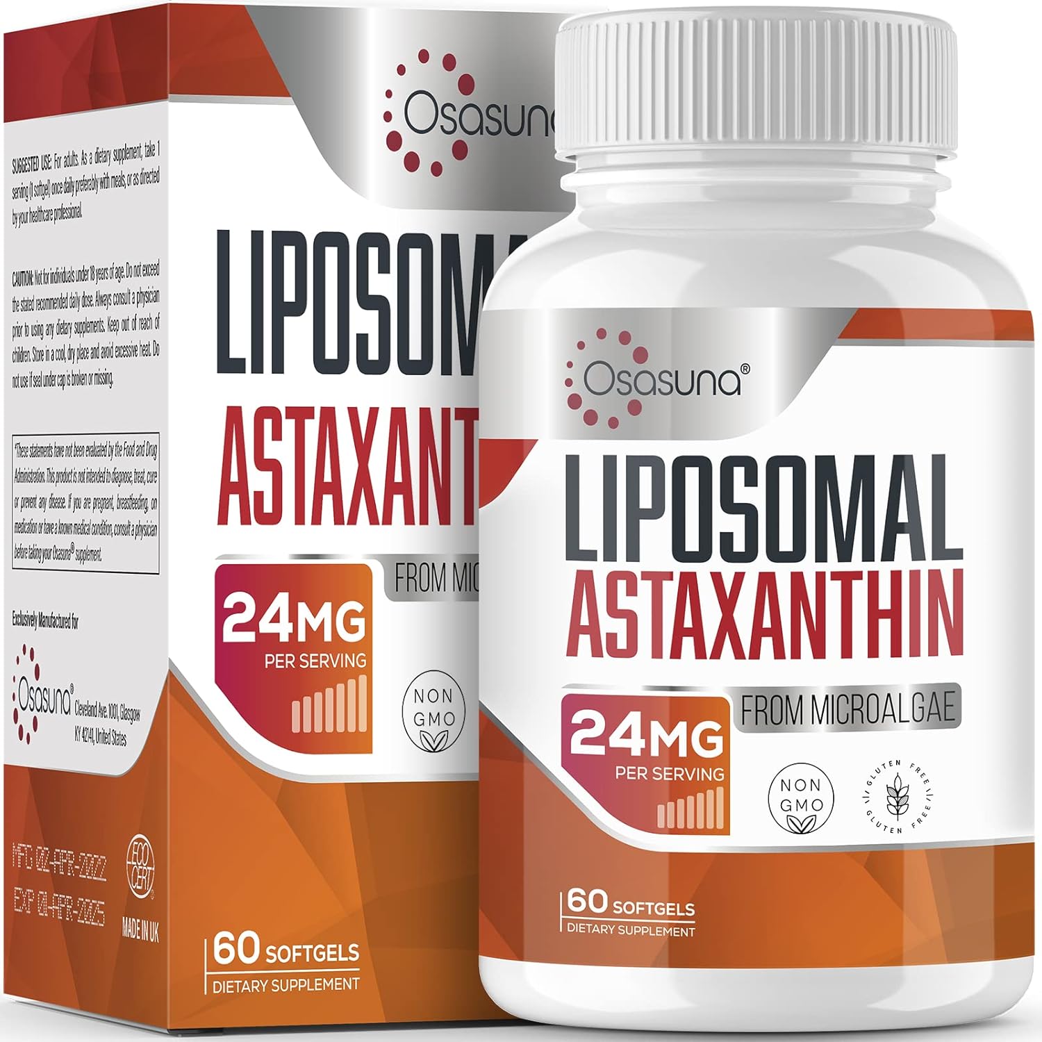 Liposomal Astaxanthin Supplement 24 Mg, Maximum Absorption, Antioxidant Stronger Than Vit C, Non-Gmo & Gluten Free - 60 Softgels(2 Months Supply)