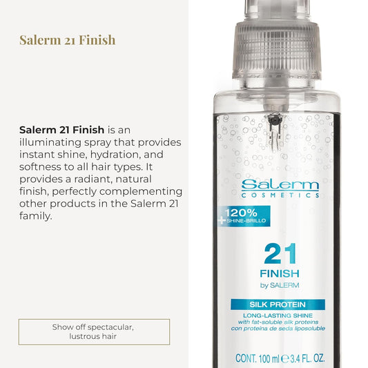 Salerm - Illuminating Hair Spray - Salerm 21 Finish - 100 Ml - With Silk Proteins - Final Illuminating Touch - Hydrates And Adds Shine To Hair - Immediate Result - Heat Protector