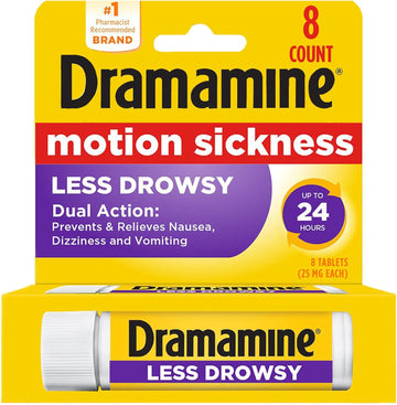 Dramamine All Day Less Drowsy, Motion Sickness Relief, 8 Count