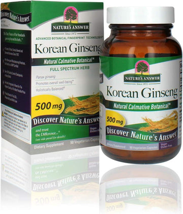 Nature'S Answer Korean Ginseng 500Mg 50-Capsules | Supports Focus & Memory | Vegan, Gluten-Free, Non-Gmo & Kosher Certified | Single Count