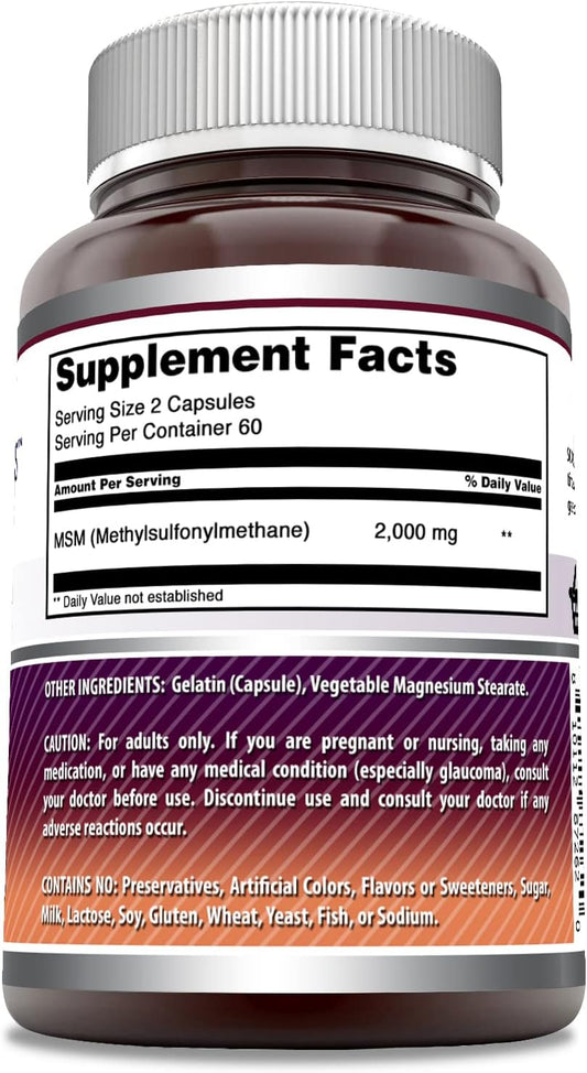 Amazing Formulas Msm (Methylsulfonylmethane) Supplement | 2000 Mg Per Serving | 120 Capsules | Non-Gmo | Gluten-Free | Made In Usa