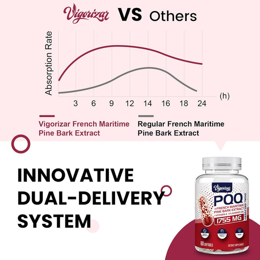 French Maritime Pine Bark Extract 200 Mg, Unique Dual-Delivery For Maximum Absorption, Premium Pycnogeno With Pqq For Vascular & Heart & Joint Function - 60 Vegan Softgels