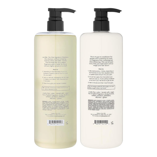 Kristin Ess Hair Fragrance Free Shampoo And Conditioner 1 Liter Set For Sensitive Skin And Scalp - Sulfate Free And Color Safe Shampoo And Conditioner - Hydrating + Moisturizing - Vegan + Cruelty Free