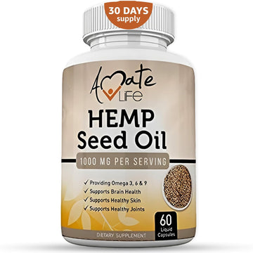 Amate Life Hemp Oil Capsules for Pain Support with Omega 3 6 9 Seed Oi