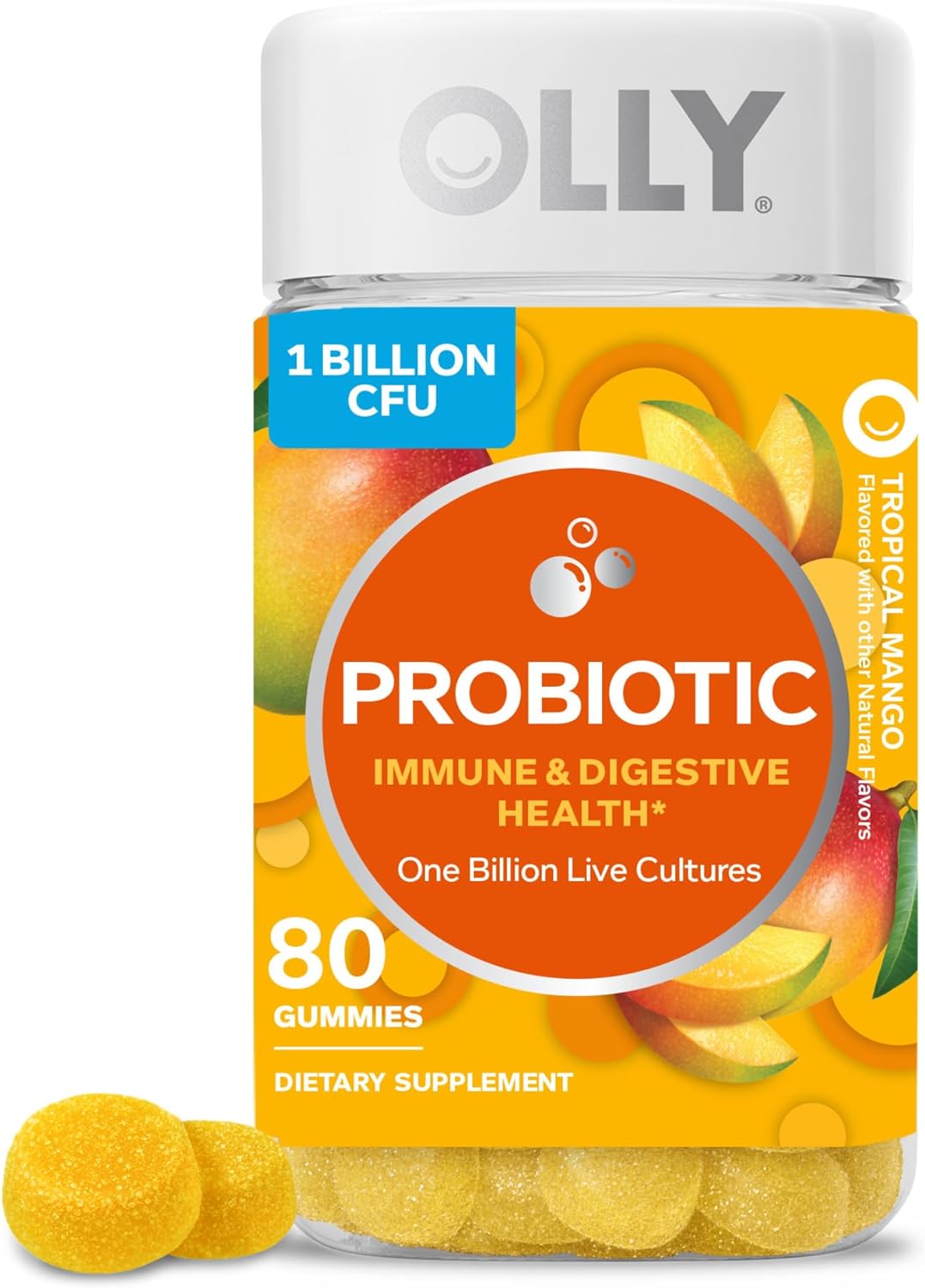 Olly Probiotic Gummy, 1 Billion Cfus, Immune And Digestive Support, Chewable Probiotic Supplement, Mango, 80 Count