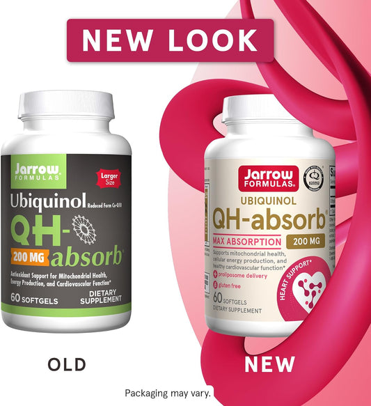 Jarrow Formulas QH-Absorb 200 mg - 60 Softgels - High Absorption Co-Q10 - Active Antioxidant Form of Co-Q10 - Supports Mitochondrial Energy Production and Cardiovascular Health - 60 Servings