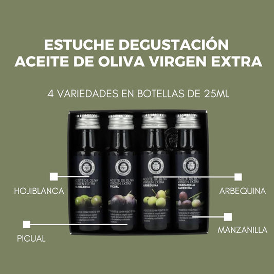 La Chinata Box Tasting Mini Extra Virgin Olive Oil – Tasting Case With 4 Varieties: Hojiblanca, Arbequina, Picual, Chamomile | Gourmet Pack Ideal For Gifting | Evoo Tasting | 4X25 Ml