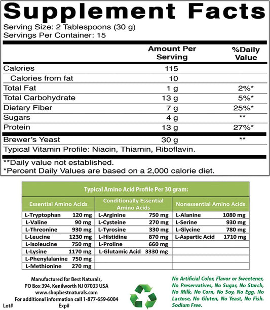 Best Naturals 100% Pure Brewers Yeast Powder - 16 Oz - Supports For Increased Breast Milk Supply During Breastfeeding, Lactation, Digestive Health