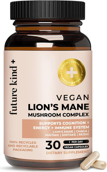 Future Kind Vegan Lion'S Mane Mushroom Complex Brain Supplement - (30Ct) Lions Mane Supplement Capsules With Chaga, Maitake, Shiitake And Reishi - Brain Supplements For Memory And Focus