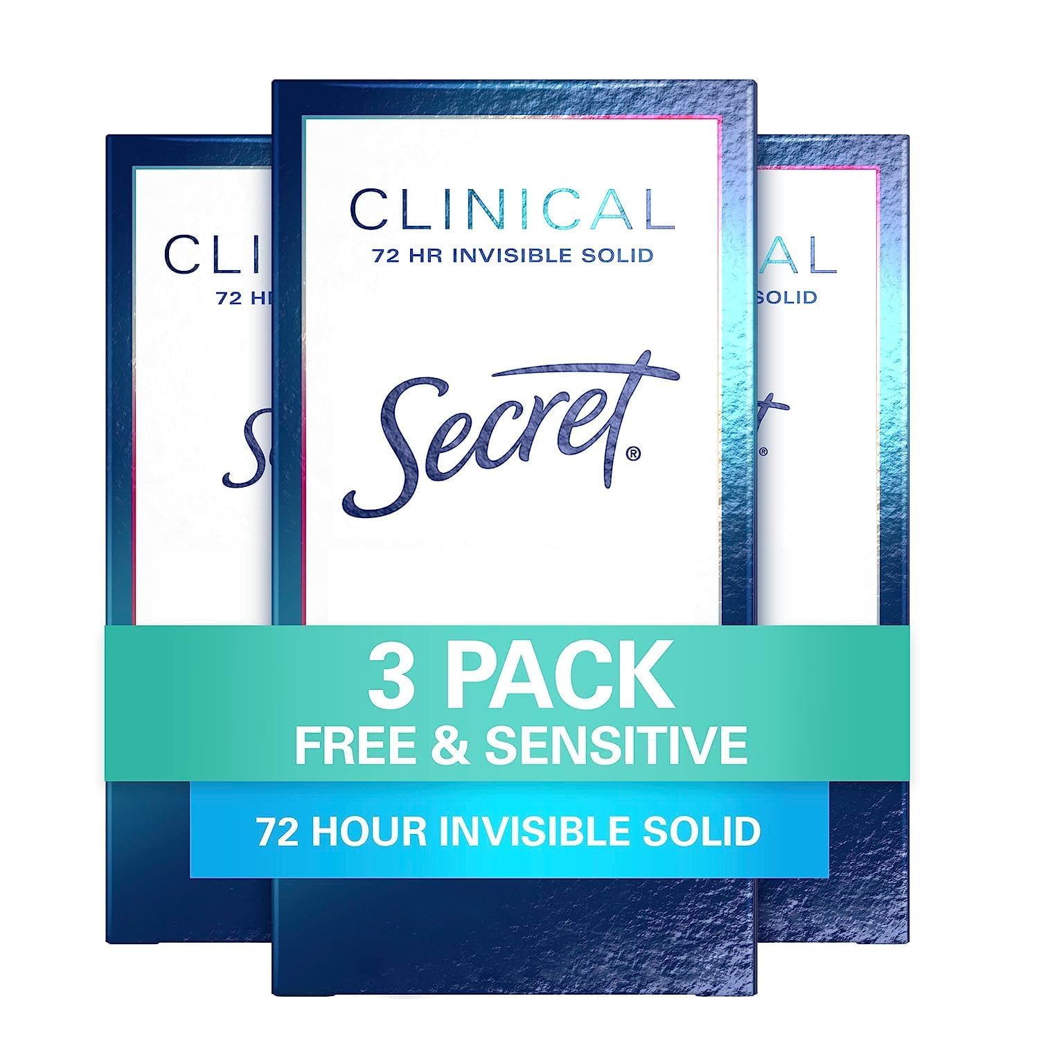 Secret Antiperspirant Clinical Strength Deodorant For Women, 72 Hr Sweat Protection Invisible Solid, Free & Sensitive Unscented, 1.6 Ounce (Pack Of 3)