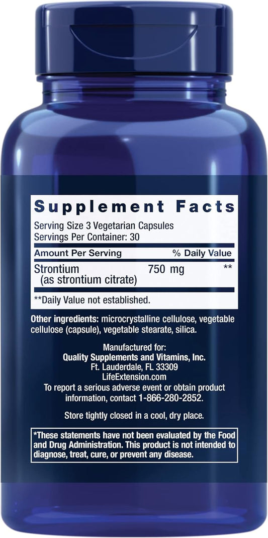 Life Extension Strontium Caps, Trace Mineral For Advanced Bone Health Support, Gluten Free, Non-Gmo, Vegetarian, 90 Capsules