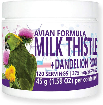 Avian Milk Thistle + Dandelion Root Dietary Supplement For Parrots, All-Natural Liver Formula (120 Servings)