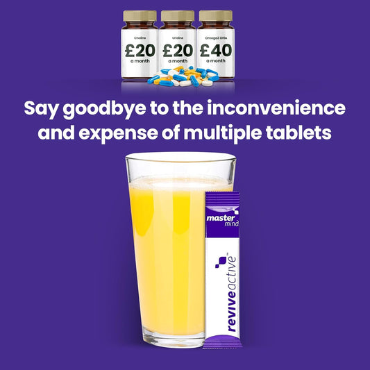 Mastermind Super Supplement By Revive Active - Supports Brain & Cognitive Function In 1 Daily Sachet - Mental Performance With Omega 3 Dha, Vitamin B5, Uridine & Choline - 30 Day Supply