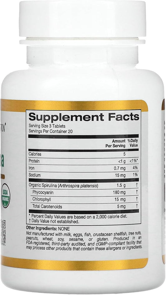 Organic Spirulina Supplement By California Gold Nutrition, Featuring A Green Superfood With Antioxidants, Vegan Friendly, Gluten Free, Non-Gmo, 500 Mg,60 Tablets