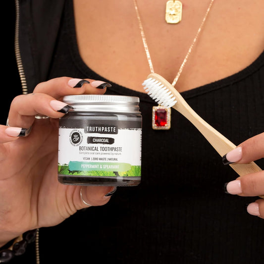 Truthpaste Charcoal Whitening Natural Zero Waste Toothpaste - Peppermint & Spearmint 100Ml Eco Friendly & Plastic Free With Coconut & Aloe Vera. Fluoride & Sls Free. Suitable For Sensitive Teeth
