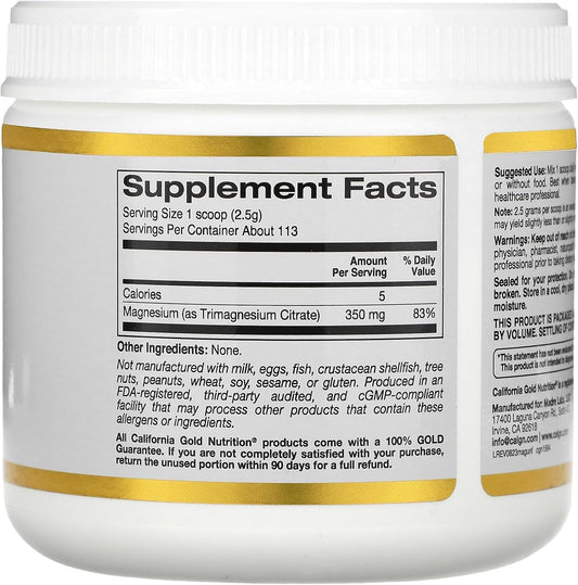 Magnesium Powder Beverage, As Magnesium Citrate, Unflavored, Pure Powder, 10 Oz (283 G)