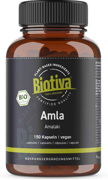 Biotiva Amla Bio 150 Capsules - 500mg - Phyllanthus emblica - Indian Gooseberry - Myrobalan Tree - amla Tree - Without Filler - from Controlled Organic Cultivation