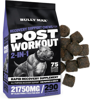 Bully Max 2-In-1 Post-Workout Recovery Support Chews - Dog Vitamins And Food Supplement For Small & Large Breeds - Puppy And Adult Dog Hydration & Electrolyte Replenishment - 75 Soft And Tasty Chews