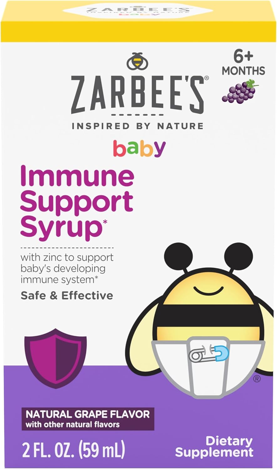 Zarbee'S Baby Immune Support With Zinc, Baby & Toddler Vitamin 6 Months+, Includes Syringe For Easy & Accurate Dosing, Natural Grape Flavor, 2Oz