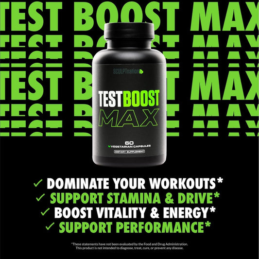 Sculpt Nation By V Shred Test Boost Max - Testosterone Supplement For Men - Tribulus Terrestris For Men - Natural Energy, Stamina, And Strength Booster - 60 Gluten Free Capsules