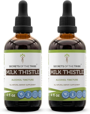 Secrets Of The Tribe Milk Thistle Alcohol Tincture Liquid Extract, Milk Thistle (Silybum Marianum) Dried Seed Tincture Supplement (2X4 Fl Oz)